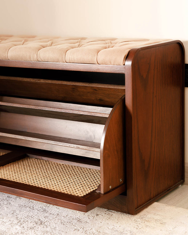 Dark Rattan Shoe Storage Bench