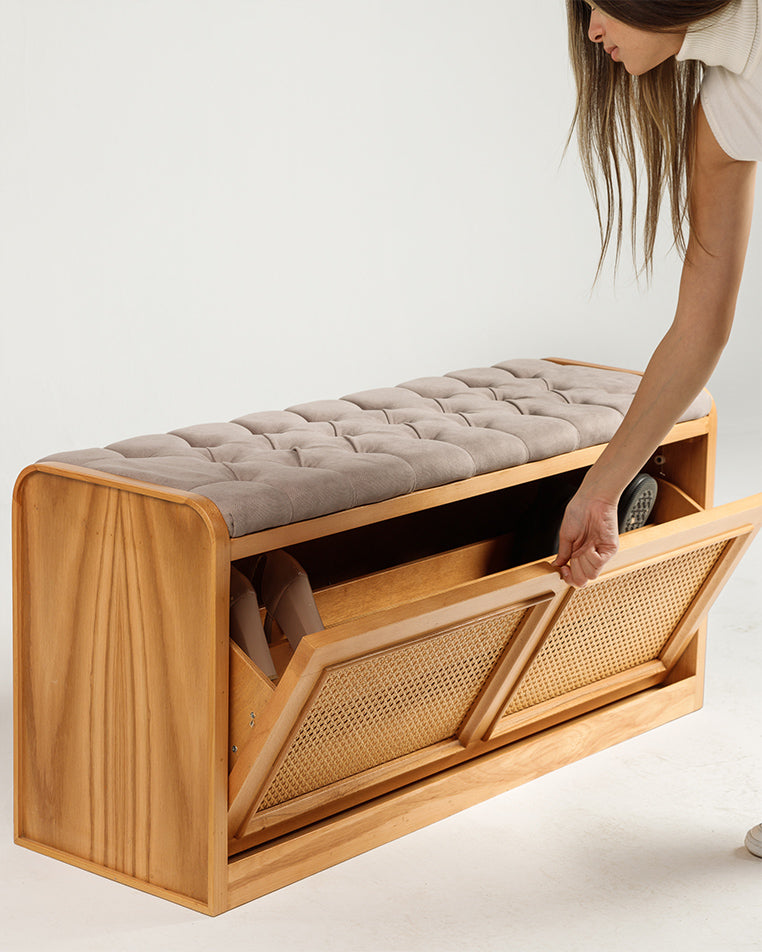 Light wood store storage bench